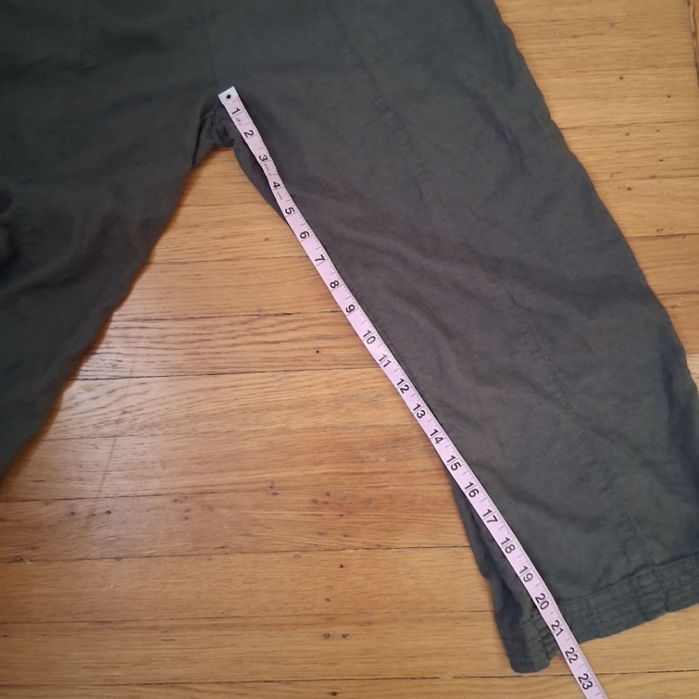Nicole Miller Linen Jumpsuit Overalls Oversized Relaxed Crop Leg Olive Size 8 - Picture 8 of 8